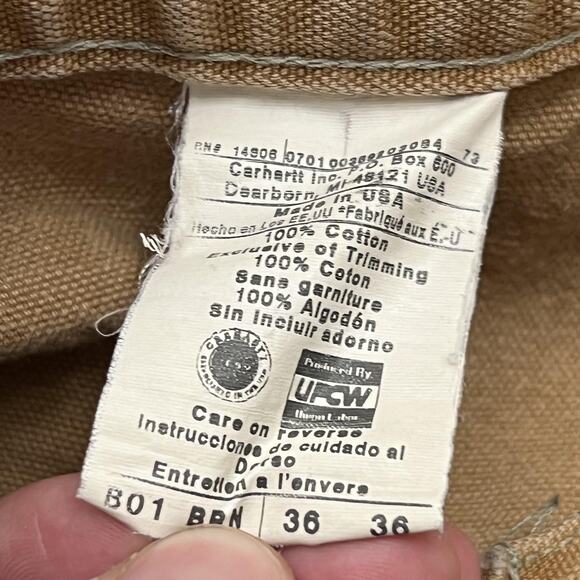 Vintage Carhartt Double Knee Work Pants Mens 36x36 Brown Distressed USA Made - Picture 8 of 14